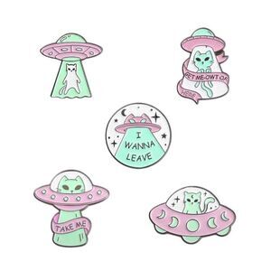 New Pastel Space Alien Cat Enamel Pin Bundle of 5 Pink Mint Green Cute Kawaii